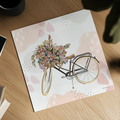Sweet Paris II Bike by Laura Marshall. Shown as a detailed flat fine art print, highlighting archival giclee quality. Available as an archival giclee rolled canvas, fine art paper, or poster print. SKU 52772a.