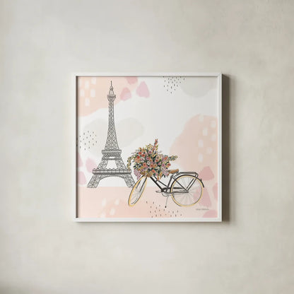 Sweet Paris II No Words by Laura Marshall. Shown in a crisp white glass frame for a clean and minimalist style. Available as an archival giclee rolled canvas, fine art paper, or poster print. SKU 62406a.