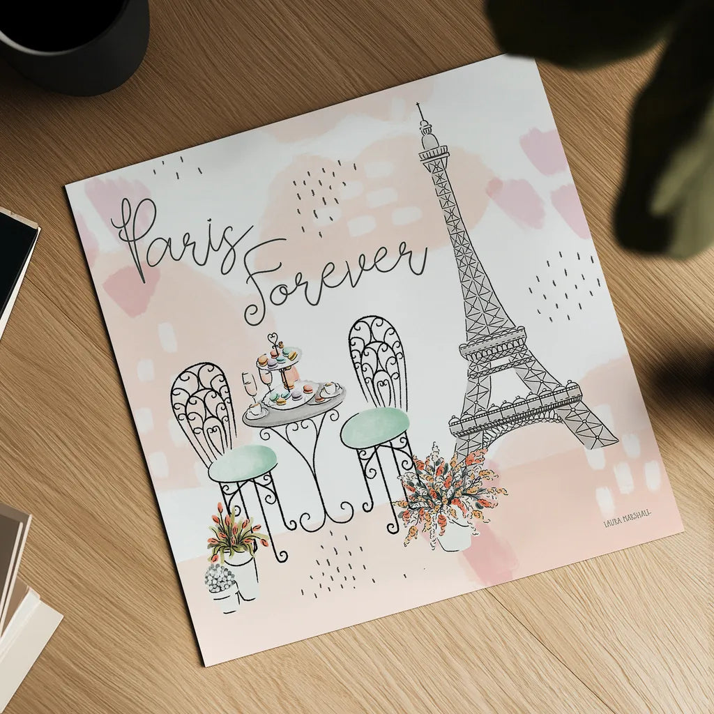 Sweet Paris III by Laura Marshall. Shown as a detailed flat fine art print, highlighting archival giclee quality. Available as an archival giclee rolled canvas, fine art paper, or poster print. SKU 48942a.