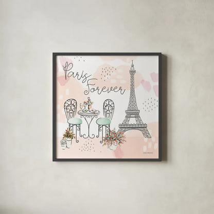 Sweet Paris III by Laura Marshall. Shown in a sleek black glass frame for a contemporary gallery look. Available as an archival giclee rolled canvas, fine art paper, or poster print. SKU 48942a.