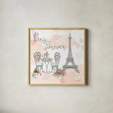 Sweet Paris III by Laura Marshall. Shown in a natural wood glass frame for a timeless modern aesthetic. Available as an archival giclee rolled canvas, fine art paper, or poster print. SKU 48942a.