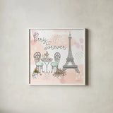 Sweet Paris III by Laura Marshall. Shown in a crisp white glass frame for a clean and minimalist style. Available as an archival giclee rolled canvas, fine art paper, or poster print. SKU 48942a.