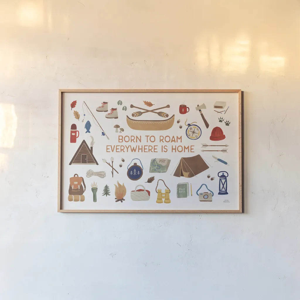 Take a Hike III by Laura Marshall. shown as a paper print in a natural frame. Available as a archival giclee rolled canvas, fine art paper, or poster print. SKU 63708i.