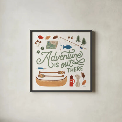 Take a Hike IV by Laura Marshall. Shown in a sleek black glass frame for a contemporary gallery look. Available as an archival giclee rolled canvas, fine art paper, or poster print. SKU 63709a.