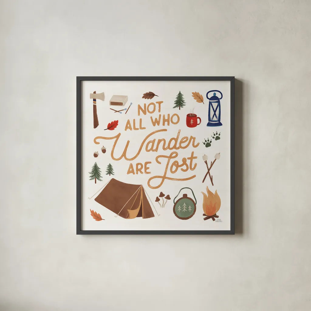 Take a Hike VI by Laura Marshall. Shown in a sleek black glass frame for a contemporary gallery look. Available as an archival giclee rolled canvas, fine art paper, or poster print. SKU 63711a.