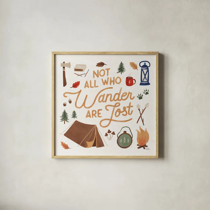 Take a Hike VI by Laura Marshall. Shown in a natural wood glass frame for a timeless modern aesthetic. Available as an archival giclee rolled canvas, fine art paper, or poster print. SKU 63711a.