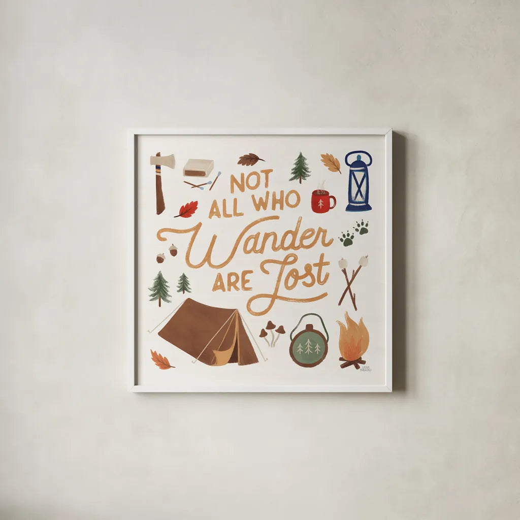 Take a Hike VI by Laura Marshall. Shown in a crisp white glass frame for a clean and minimalist style. Available as an archival giclee rolled canvas, fine art paper, or poster print. SKU 63711a.