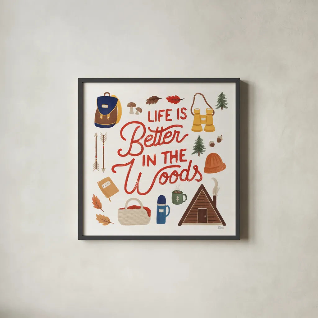 Take a Hike VII by Laura Marshall. Shown in a sleek black glass frame for a contemporary gallery look. Available as an archival giclee rolled canvas, fine art paper, or poster print. SKU 63712a.