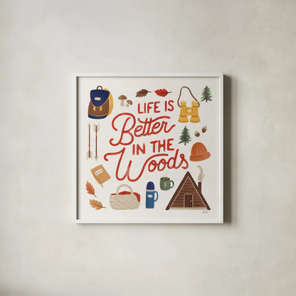 Take a Hike VII by Laura Marshall. Shown in a crisp white glass frame for a clean and minimalist style. Available as an archival giclee rolled canvas, fine art paper, or poster print. SKU 63712a.