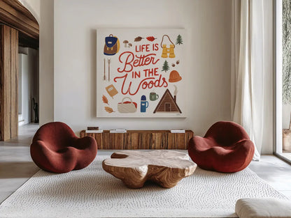 Take a Hike VII by Laura Marshall. Shown as extra-large giant wall art in a modern living room. Available as an archival giclee rolled canvas, fine art paper, or poster print. SKU 63712a.