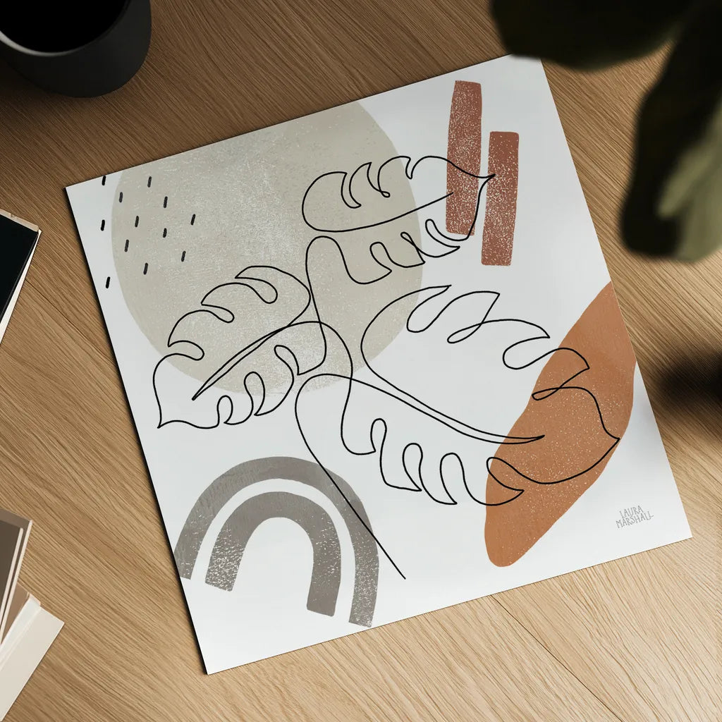 Terracotta Tropics I by Laura Marshall. Shown as a detailed flat fine art print, highlighting archival giclee quality. Available as an archival giclee rolled canvas, fine art paper, or poster print. SKU 56530a.