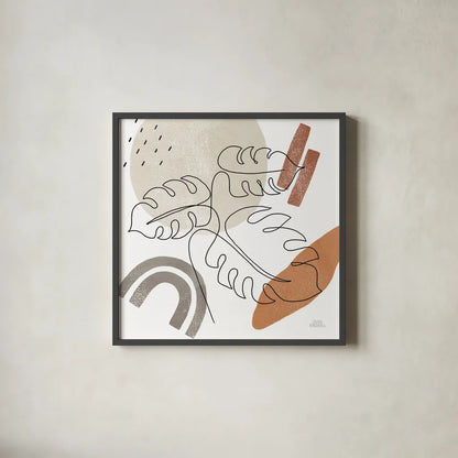 Terracotta Tropics I by Laura Marshall. Shown in a sleek black glass frame for a contemporary gallery look. Available as an archival giclee rolled canvas, fine art paper, or poster print. SKU 56530a.