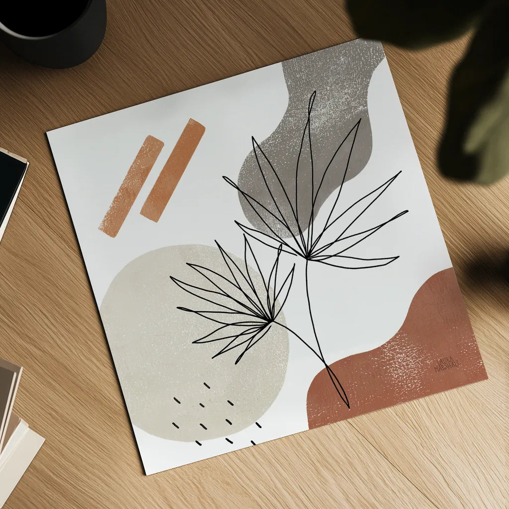 Terracotta Tropics II by Laura Marshall. Shown as a detailed flat fine art print, highlighting archival giclee quality. Available as an archival giclee rolled canvas, fine art paper, or poster print. SKU 56531a.