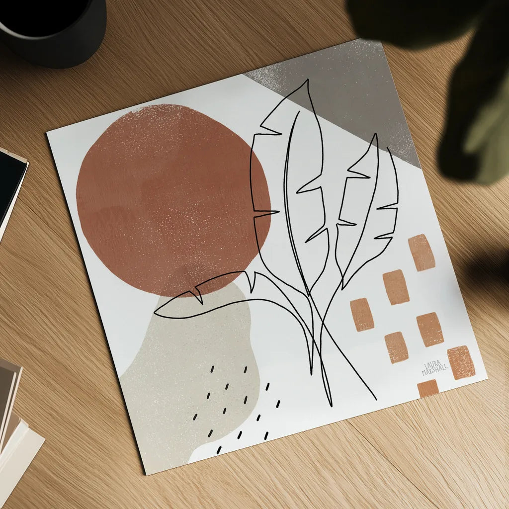 Terracotta Tropics IV by Laura Marshall. Shown as a detailed flat fine art print, highlighting archival giclee quality. Available as an archival giclee rolled canvas, fine art paper, or poster print. SKU 56533a.