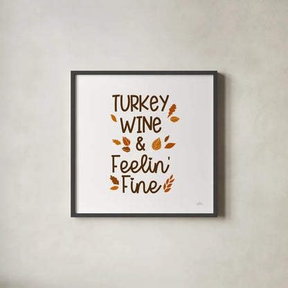 Thanksgiving Typography III by Laura Marshall. Shown in a sleek black glass frame for a contemporary gallery look. Available as an archival giclee rolled canvas, fine art paper, or poster print. SKU 89713a.