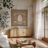 The Great Outdoors IX by Laura Marshall. Shown in a natural wood frame in a cozy modern living room. Available as an archival giclee rolled canvas, fine art paper, or poster print. SKU 23392a.