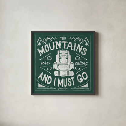 The Great Outdoors IX Forest Green by Laura Marshall. Shown in a sleek black glass frame for a contemporary gallery look. Available as an archival giclee rolled canvas, fine art paper, or poster print. SKU 63504a.