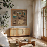 The Great Outdoors V by Laura Marshall. Shown in a natural wood frame in a cozy modern living room. Available as an archival giclee rolled canvas, fine art paper, or poster print. SKU 23388a.