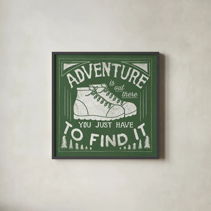 The Great Outdoors VII Green by Laura Marshall. Shown in a sleek black glass frame for a contemporary gallery look. Available as an archival giclee rolled canvas, fine art paper, or poster print. SKU 47961a.