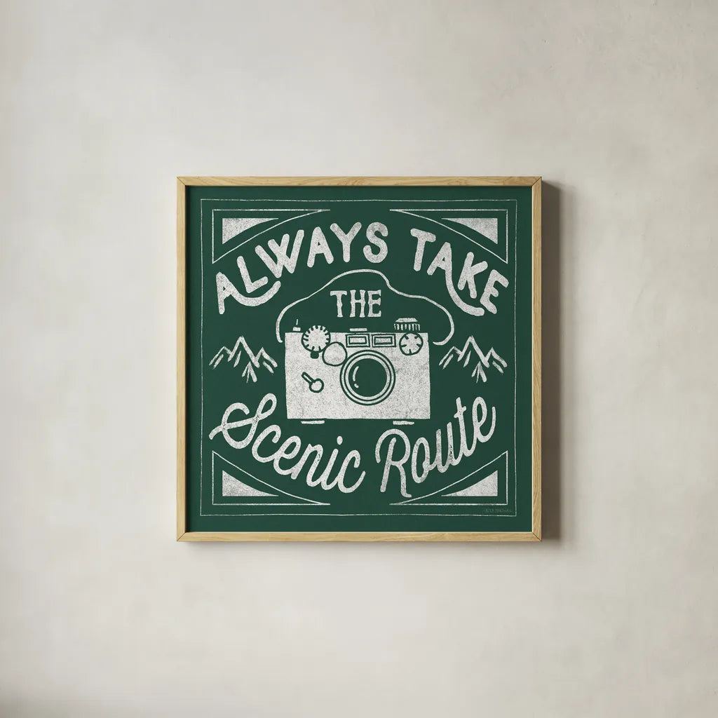 The Great Outdoors VIII Forest Green by Laura Marshall. Shown in a natural wood glass frame for a timeless modern aesthetic. Available as an archival giclee rolled canvas, fine art paper, or poster print. SKU 63503a.