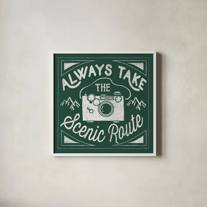 The Great Outdoors VIII Forest Green by Laura Marshall. Shown in a crisp white glass frame for a clean and minimalist style. Available as an archival giclee rolled canvas, fine art paper, or poster print. SKU 63503a.