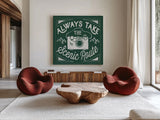 The Great Outdoors VIII Forest Green by Laura Marshall. Shown as extra-large giant wall art in a modern living room. Available as an archival giclee rolled canvas, fine art paper, or poster print. SKU 63503a.