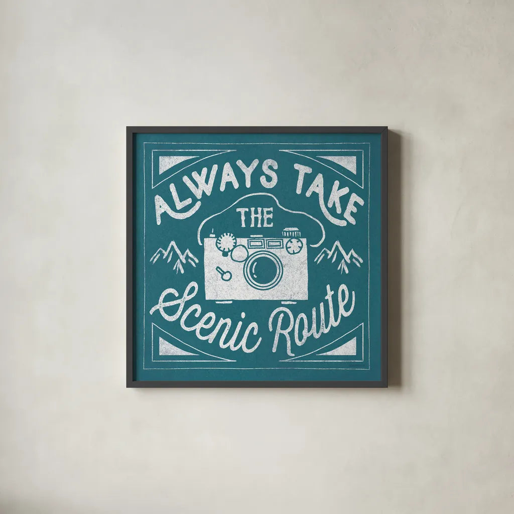 The Great Outdoors VIII Teal by Laura Marshall. Shown in a sleek black glass frame for a contemporary gallery look. Available as an archival giclee rolled canvas, fine art paper, or poster print. SKU 47962a.