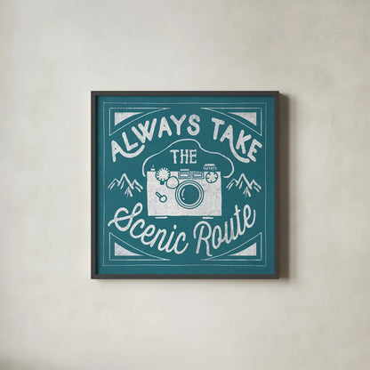 The Great Outdoors VIII Teal by Laura Marshall. Shown in a sleek black glass frame for a contemporary gallery look. Available as an archival giclee rolled canvas, fine art paper, or poster print. SKU 47962a.