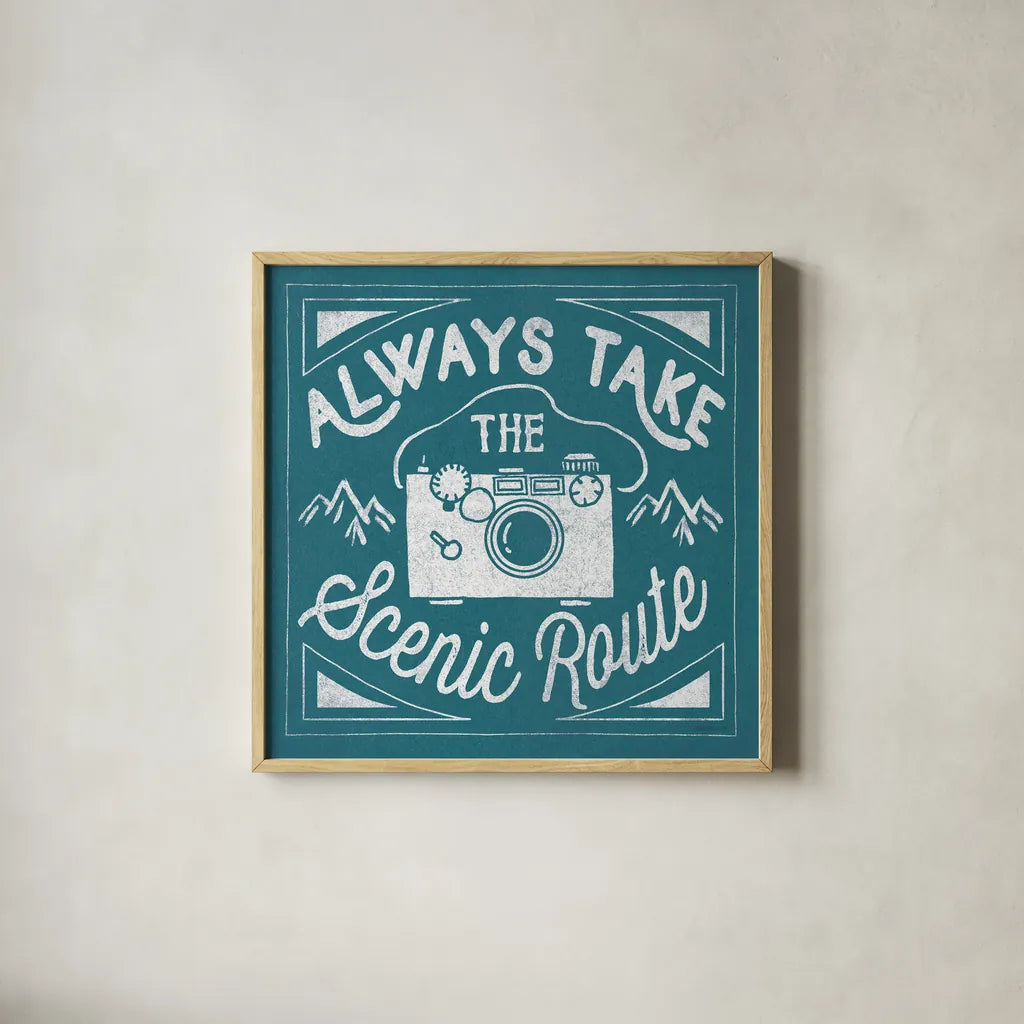 The Great Outdoors VIII Teal by Laura Marshall. Shown in a natural wood glass frame for a timeless modern aesthetic. Available as an archival giclee rolled canvas, fine art paper, or poster print. SKU 47962a.