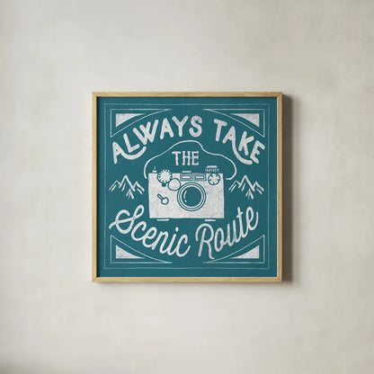 The Great Outdoors VIII Teal by Laura Marshall. Shown in a natural wood glass frame for a timeless modern aesthetic. Available as an archival giclee rolled canvas, fine art paper, or poster print. SKU 47962a.