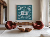 The Great Outdoors VIII Teal by Laura Marshall. Shown as extra-large giant wall art in a modern living room. Available as an archival giclee rolled canvas, fine art paper, or poster print. SKU 47962a.