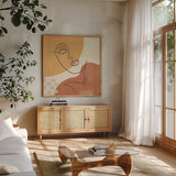 Through the Window III by Laura Marshall. Shown in a natural wood frame in a cozy modern living room. Available as an archival giclee rolled canvas, fine art paper, or poster print. SKU 65144a.