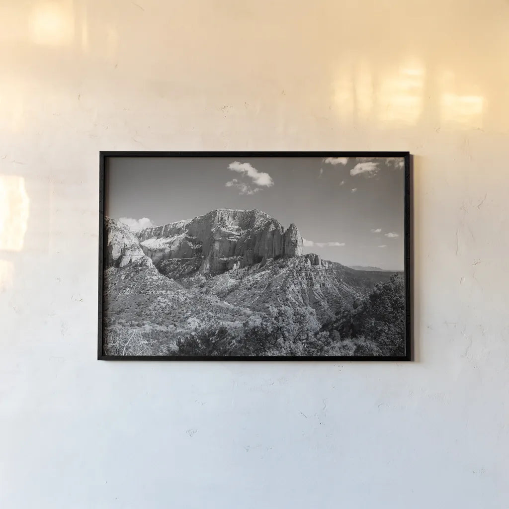 Timber Top by Laura Marshall. shown as a paper print in a black flame. Available as a archival giclee rolled canvas, fine art paper, or poster print. SKU 64419i.