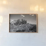 Timber Top by Laura Marshall. shown as a paper print in a natural frame. Available as a archival giclee rolled canvas, fine art paper, or poster print. SKU 64419i.