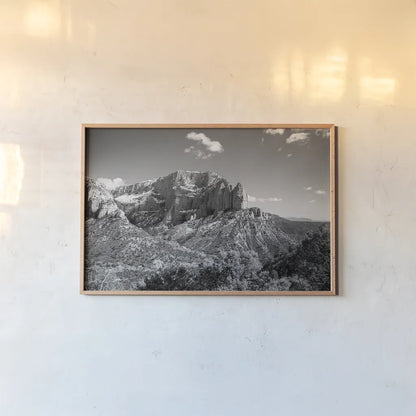 Timber Top by Laura Marshall. shown as a paper print in a natural frame. Available as a archival giclee rolled canvas, fine art paper, or poster print. SKU 64419i.