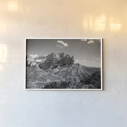 Timber Top by Laura Marshall. shown as a paper print in a white frame. Available as a archival giclee rolled canvas, fine art paper, or poster print. SKU 64419i.