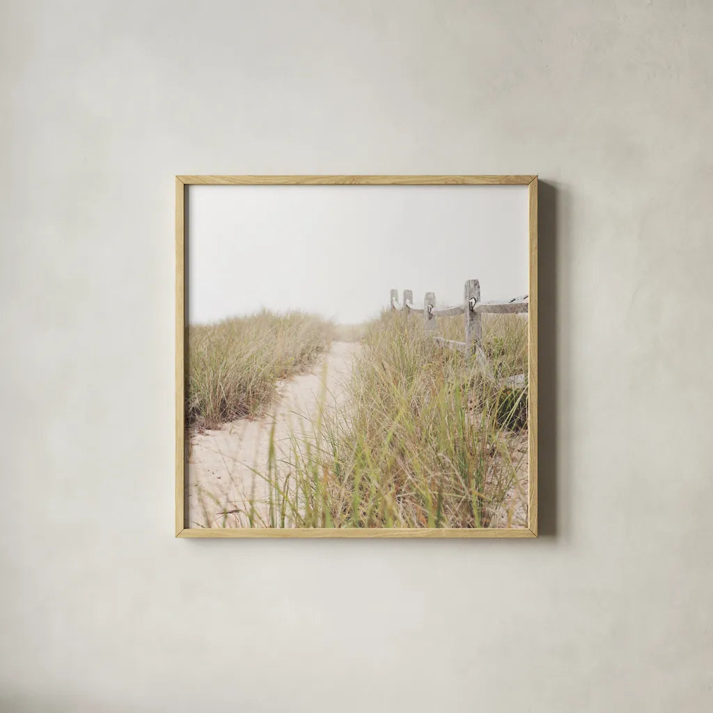 To the Beach by Laura Marshall. Shown in a natural wood glass frame for a timeless modern aesthetic. Available as an archival giclee rolled canvas, fine art paper, or poster print. SKU 38776a.