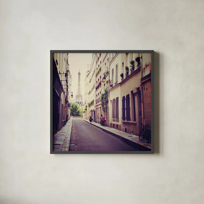 Tour Eiffel by Laura Marshall. Shown in a sleek black glass frame for a contemporary gallery look. Available as an archival giclee rolled canvas, fine art paper, or poster print. SKU 21921a.