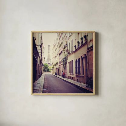 Tour Eiffel by Laura Marshall. Shown in a natural wood glass frame for a timeless modern aesthetic. Available as an archival giclee rolled canvas, fine art paper, or poster print. SKU 21921a.