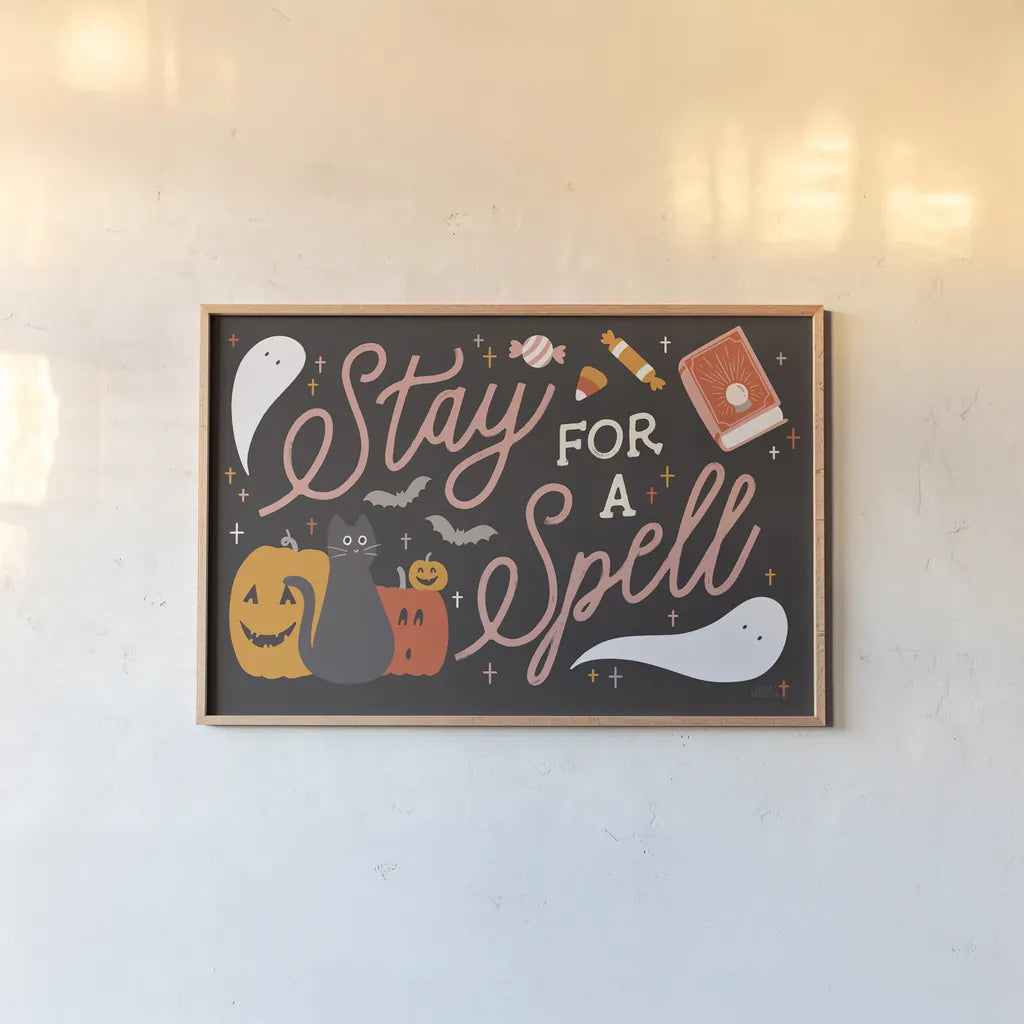 Trick or Treat I by Laura Marshall. shown as a paper print in a natural frame. Available as a archival giclee rolled canvas, fine art paper, or poster print. SKU 74189i.