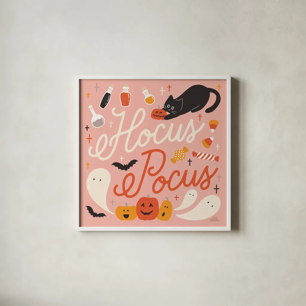 Trick or Treat III by Laura Marshall. Shown in a crisp white glass frame for a clean and minimalist style. Available as an archival giclee rolled canvas, fine art paper, or poster print. SKU 74191a.