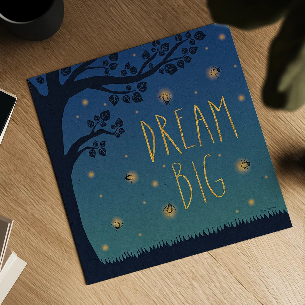 Twilight Fireflies I by Laura Marshall. Shown as a detailed flat fine art print, highlighting archival giclee quality. Available as an archival giclee rolled canvas, fine art paper, or poster print. SKU 18518a.