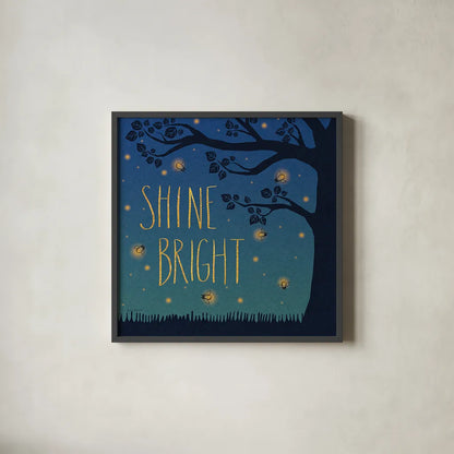 Twilight Fireflies II by Laura Marshall. Shown in a sleek black glass frame for a contemporary gallery look. Available as an archival giclee rolled canvas, fine art paper, or poster print. SKU 18519a.