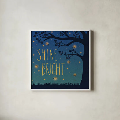 Twilight Fireflies II by Laura Marshall. Shown in a crisp white glass frame for a clean and minimalist style. Available as an archival giclee rolled canvas, fine art paper, or poster print. SKU 18519a.