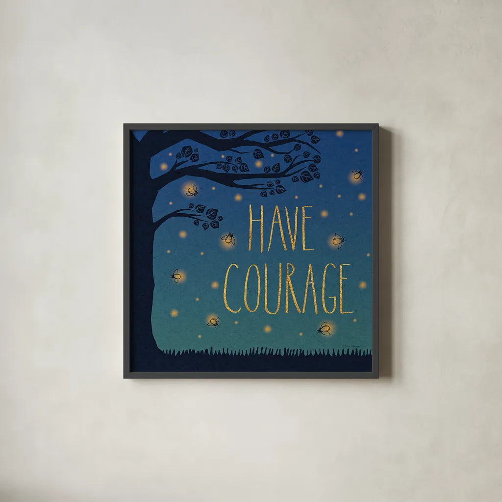 Twilight Fireflies III by Laura Marshall. Shown in a sleek black glass frame for a contemporary gallery look. Available as an archival giclee rolled canvas, fine art paper, or poster print. SKU 18520a.