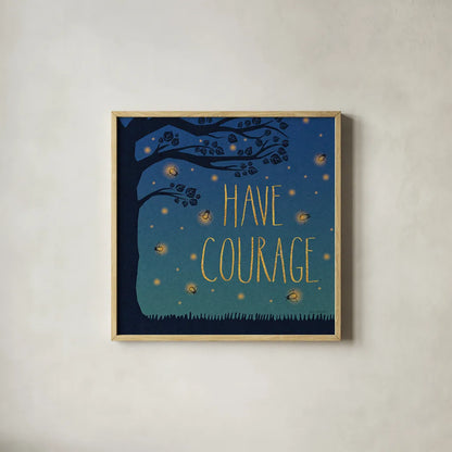 Twilight Fireflies III by Laura Marshall. Shown in a natural wood glass frame for a timeless modern aesthetic. Available as an archival giclee rolled canvas, fine art paper, or poster print. SKU 18520a.