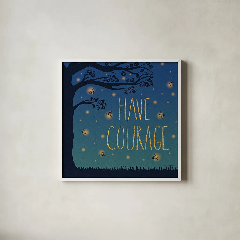 Twilight Fireflies III by Laura Marshall. Shown in a crisp white glass frame for a clean and minimalist style. Available as an archival giclee rolled canvas, fine art paper, or poster print. SKU 18520a.