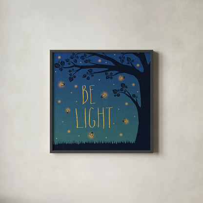 Twilight Fireflies IV by Laura Marshall. Shown in a sleek black glass frame for a contemporary gallery look. Available as an archival giclee rolled canvas, fine art paper, or poster print. SKU 18521a.