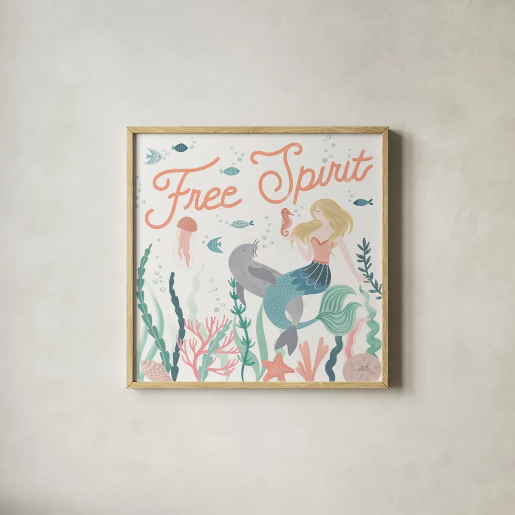 Under the Sea II by Laura Marshall. Shown in a natural wood glass frame for a timeless modern aesthetic. Available as an archival giclee rolled canvas, fine art paper, or poster print. SKU 62518a.