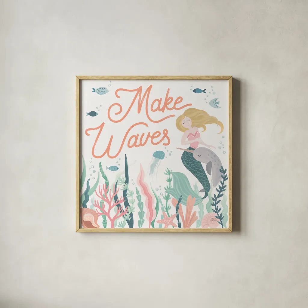 Under the Sea IV by Laura Marshall. Shown in a natural wood glass frame for a timeless modern aesthetic. Available as an archival giclee rolled canvas, fine art paper, or poster print. SKU 62520a.